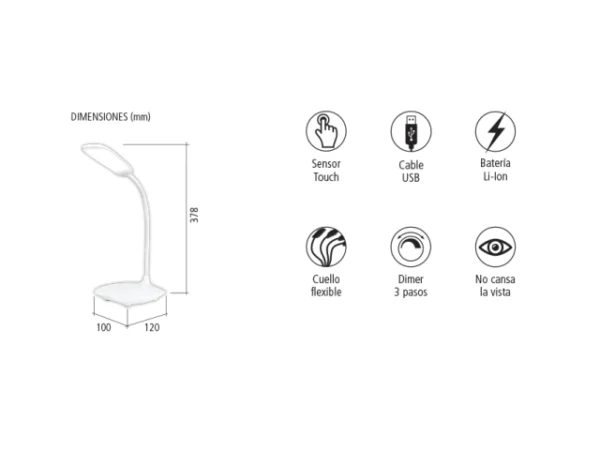Lampara De Escritorio Led Autónoma Con Base 3W - Image 3