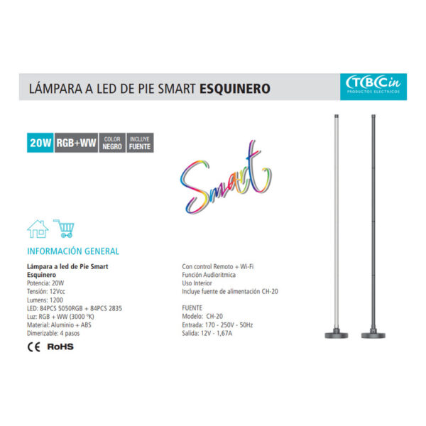 Lampara Led De Pie Smart Esquinero 20w - RGB - Image 4