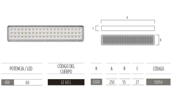 Luminaria de emergencia de 60 LED’s SMD 4W, con cuerpo ABS resistente al fuego. - Image 2