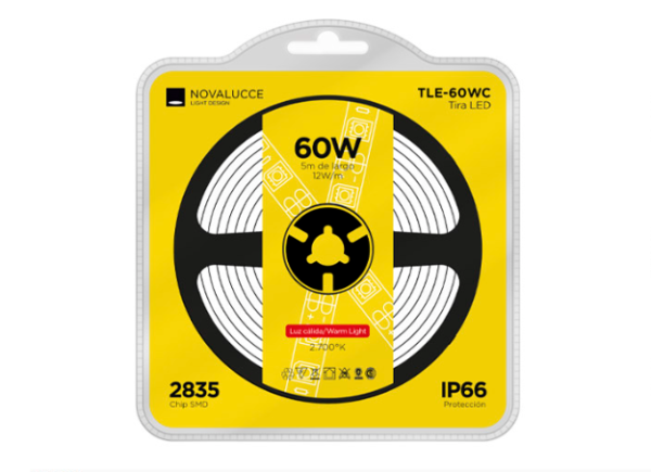Tira Led IP66 - Luz Calida - 12 W/M - 5 Metros - Novalucce