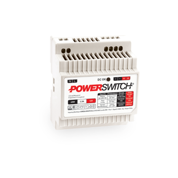 Fuente Interior Riel Din 60W - 12V - 5A - IP20 - Macroled