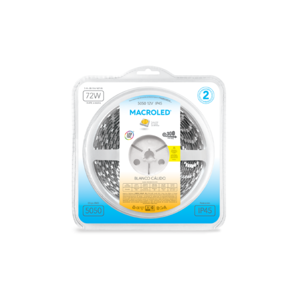 Tira Led 5050 Blanco Calido - IP45 - 5 Metros - Macroled