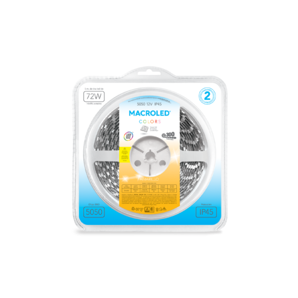 Tira Led 5050 Color Amarillo - IP45 - 5 Metros - Macroled