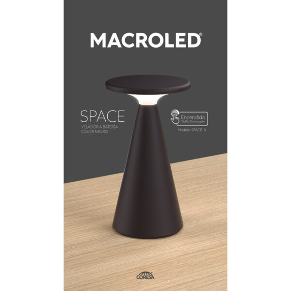 Velador De Mesa Space Negro Inalámbrico - Macroled - Image 3
